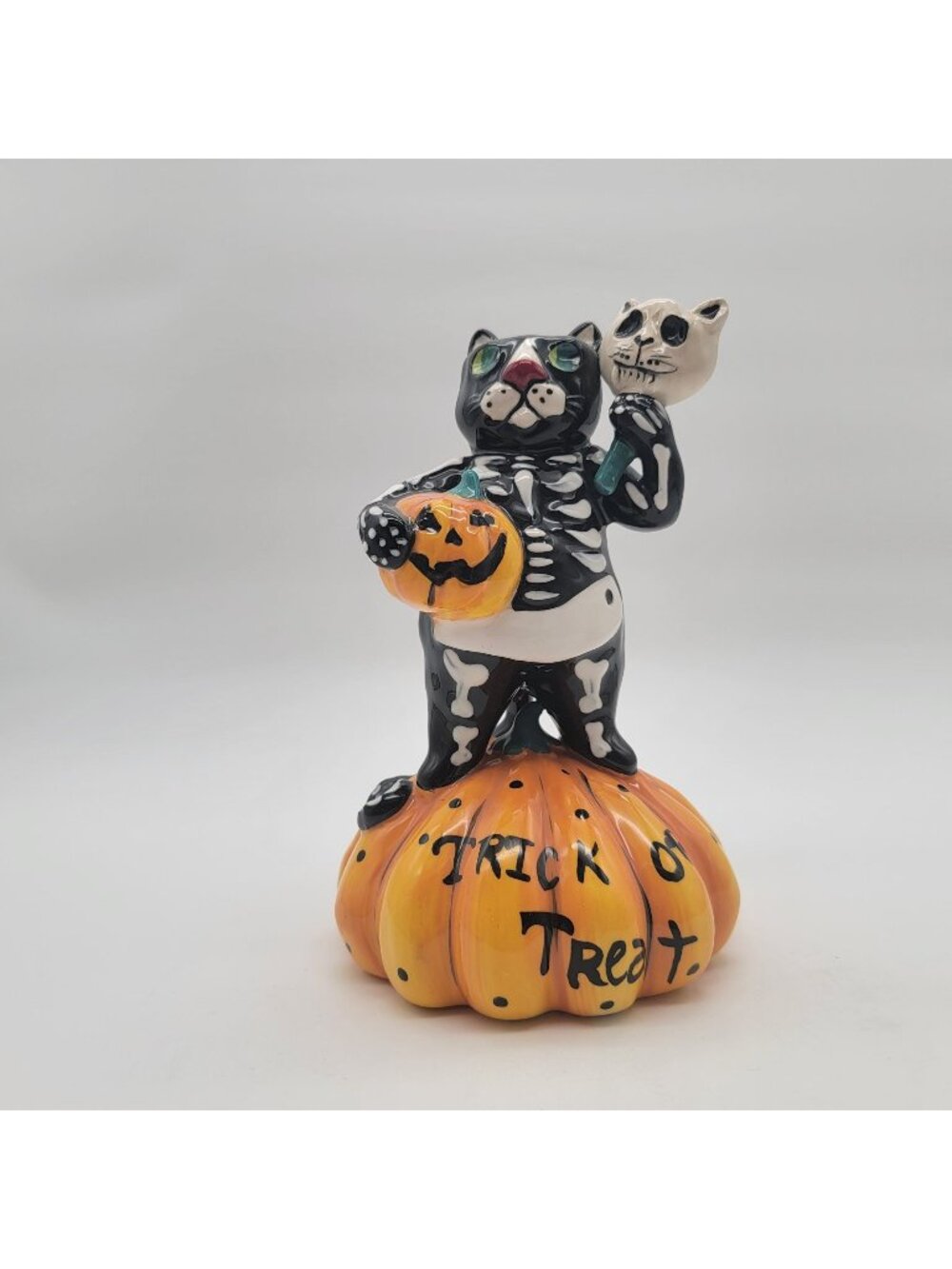 Blue Sky Clayworks Halloween Skeleton Cat On Pumpkin 2022
